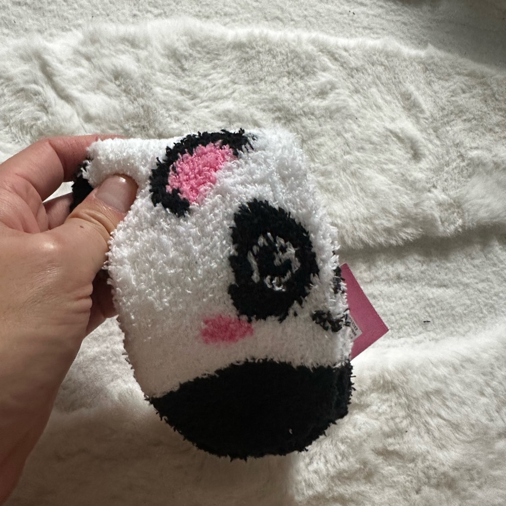 Snuggle Feet Panda Black and White Fuzzy Socks